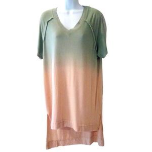 POL green/peach ombre high low V neck cover up dress tunic size S